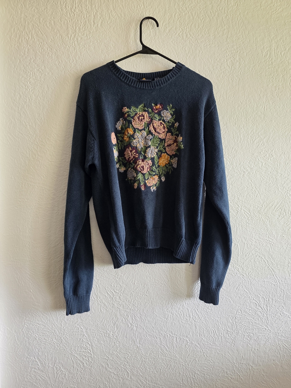 Vintage Lizsport Navy Floral Embroidered Crewneck Sweater